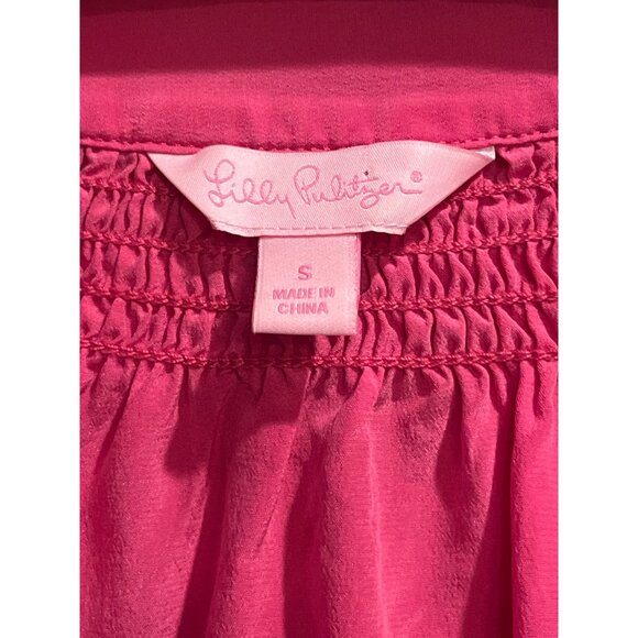 Lilly Pulitzer Womens Pink Smocked Long Sleeve Blouse W/ Button Detail S - Picture 4 of 8